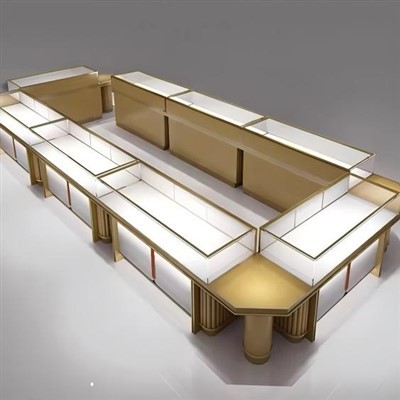 Art Deco-İlham Veren Modüler Altın-Yivli Sütun Vurgulu, Kesimli Katmanlı Mücevher Vitrini