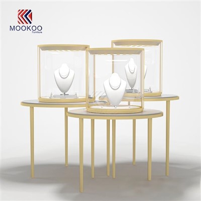 Yüksek Kaliteli Yuvarlak Kaide Standı Vitrin Perakende Cam Vitrin LED Işık Moda Saat Ekran Vitrin Metal Malzeme