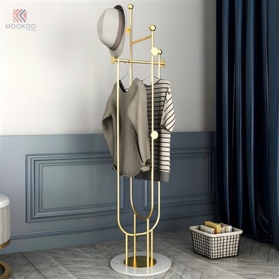 MOOKOO Lüks Altın Metal Zemin Portmanto Mermer Tabanlı ABS/Akrilik/PVC Kancalar Meşe/Ahşap Vurgular-Kolay Montaj İçin Modern Stil