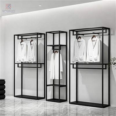 MOOKOO Modern Siyah Metal Elbise Raf Seti Bağlantısız Açık Gardırop Çift Asılı Çubuklar Raf